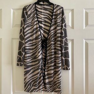 Sheer Animal Print with Metallic Thread Jacket / Wrap above the Knee, size M.